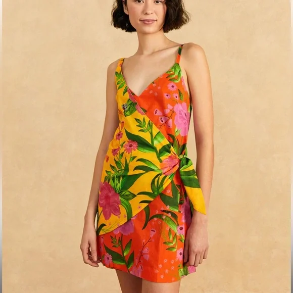 knee length dresses for ladies Pink Dream Garden Beaded Belt Mini Dress – FARM Rio main image 1